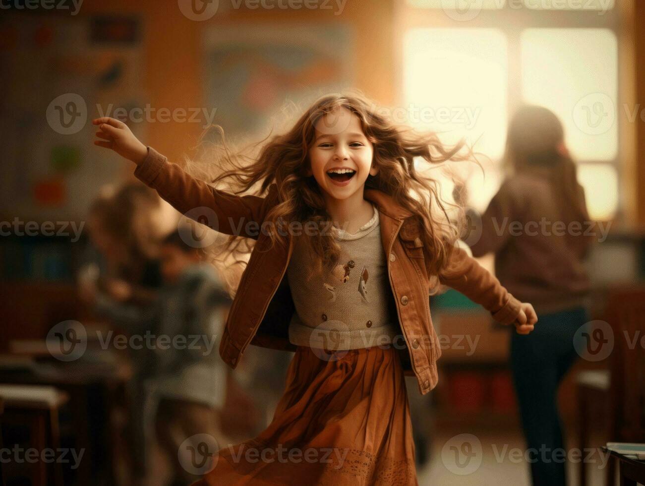 foto de emocional dinámica actitud europeo niño en colegio ai generativo