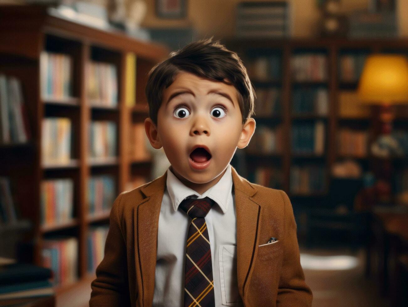photo of emotional dynamic pose European kid in school AI Generative