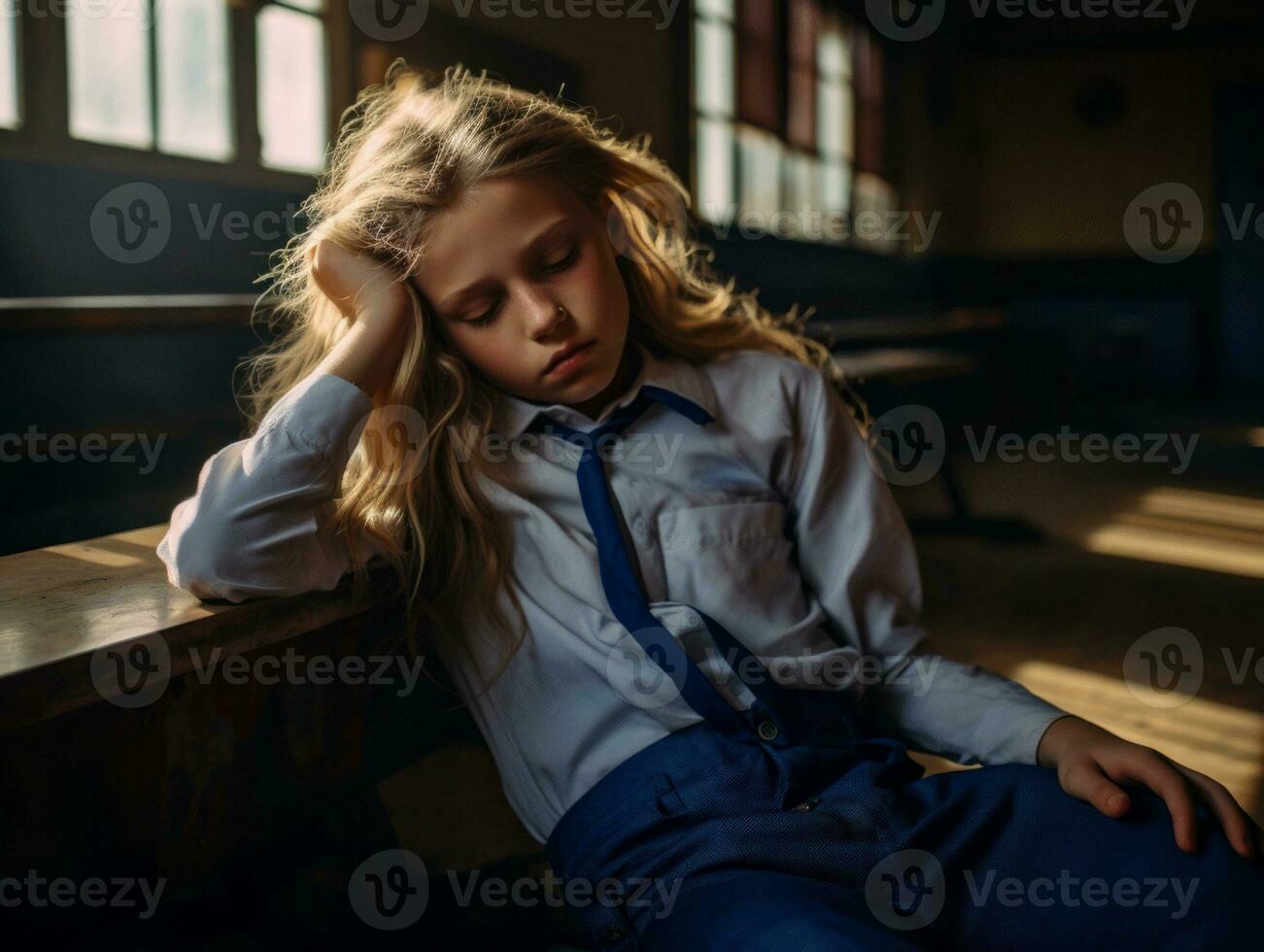 foto de emocional dinámica actitud europeo niño en colegio ai generativo