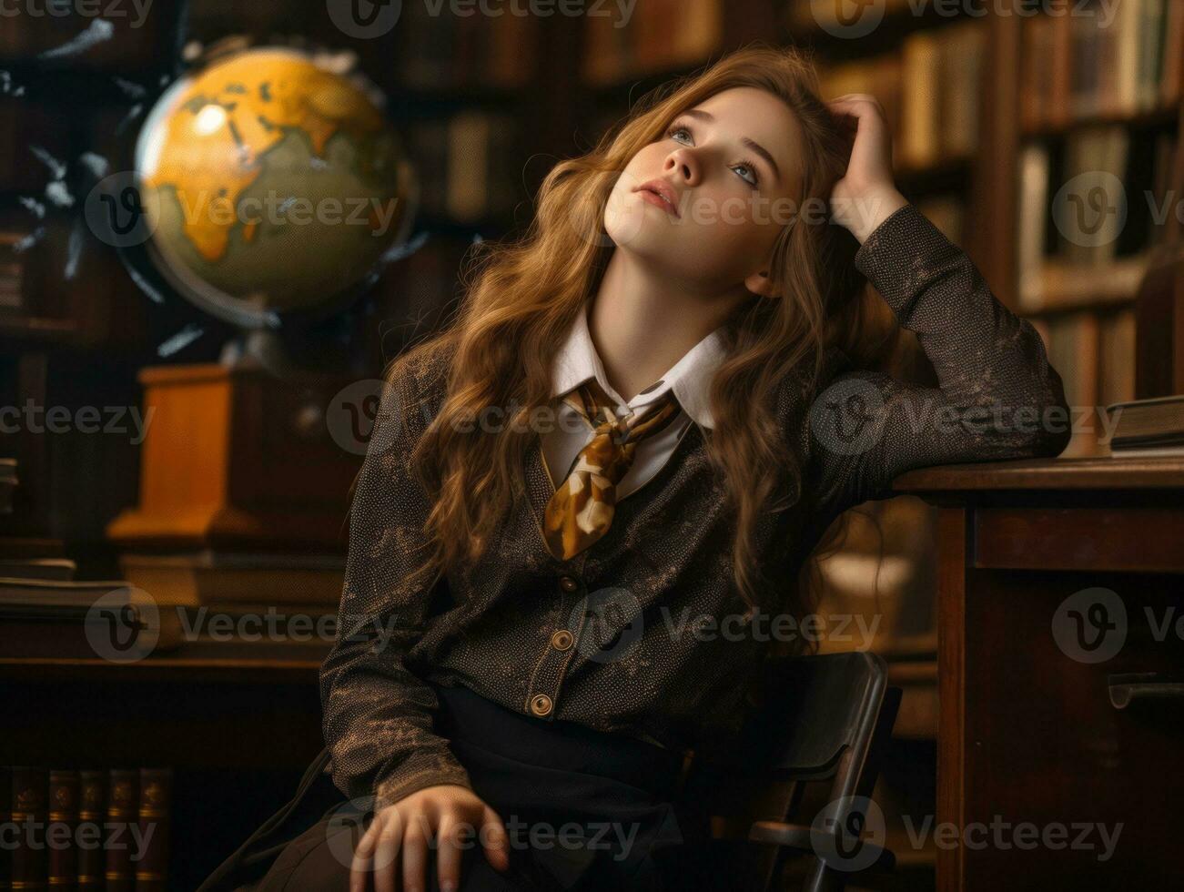 photo of emotional dynamic pose European kid in school AI Generative