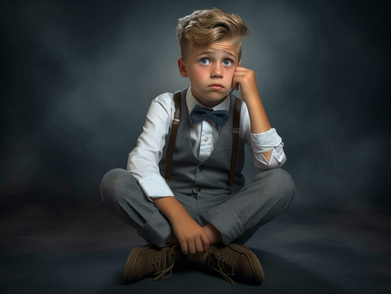 photo of emotional dynamic pose European kid in school AI Generative