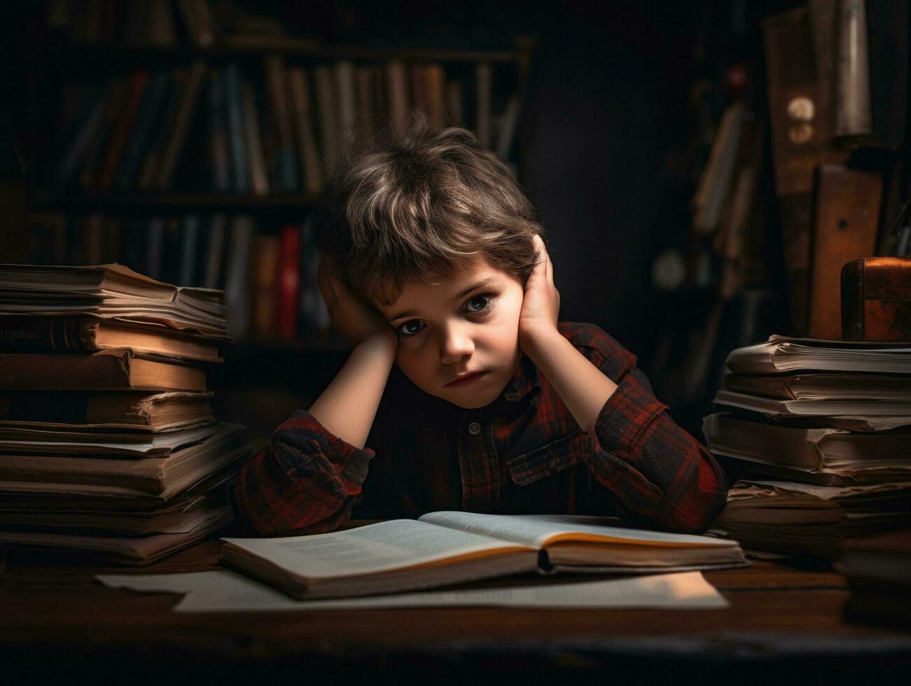 photo of emotional dynamic pose European kid in school AI Generative