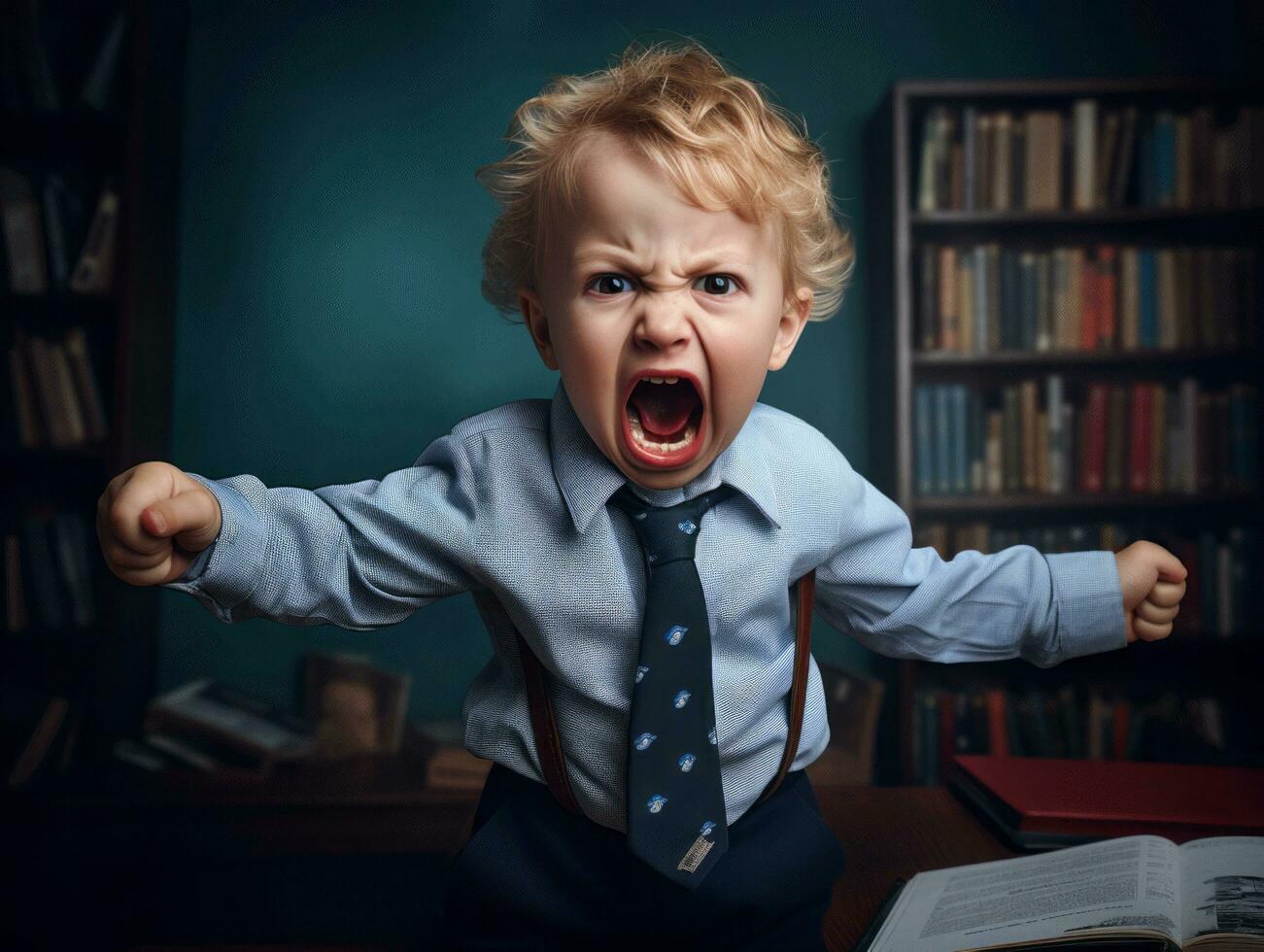 foto de emocional dinámica actitud europeo niño en colegio ai generativo