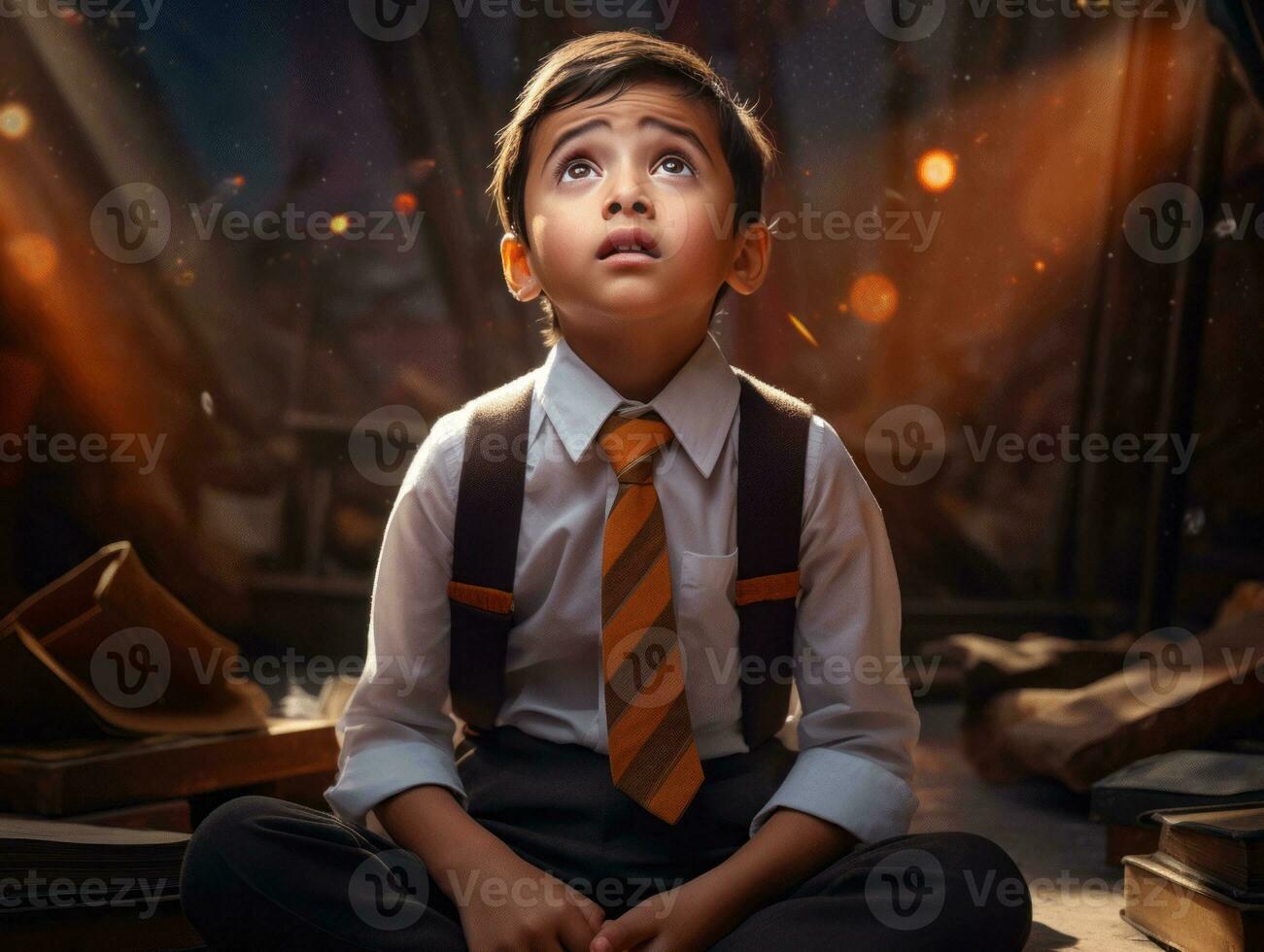 photo of emotional dynamic pose Indian kid in school AI Generative