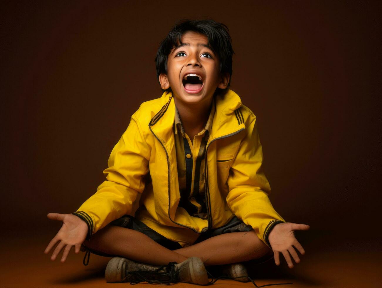 photo of emotional dynamic pose Indian kid in school AI Generative