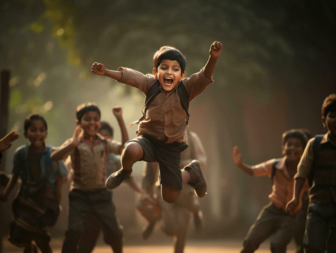photo of emotional dynamic pose Indian kid in school AI Generative
