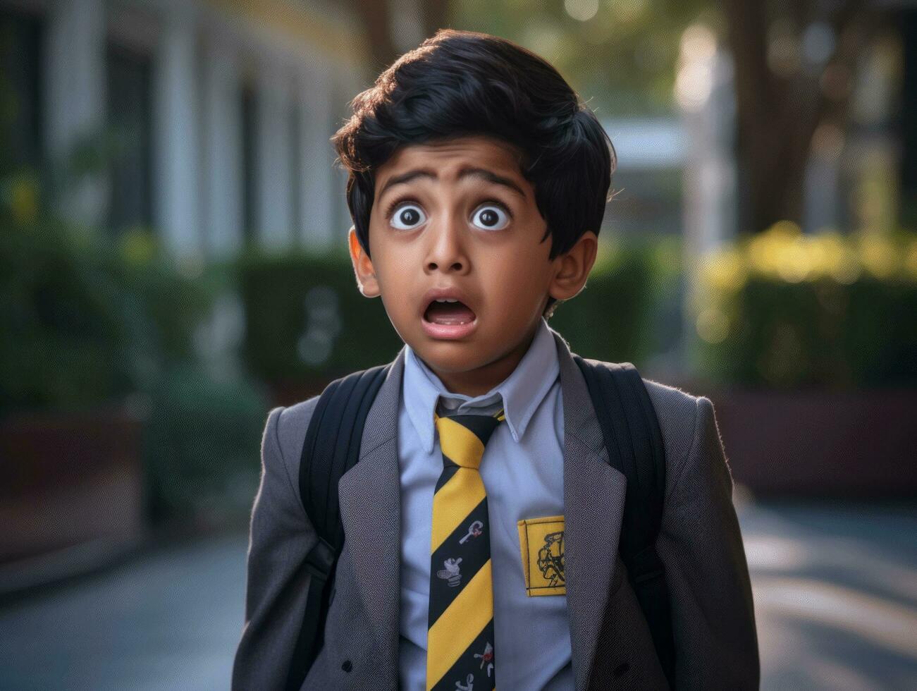 photo of emotional dynamic pose Indian kid in school AI Generative