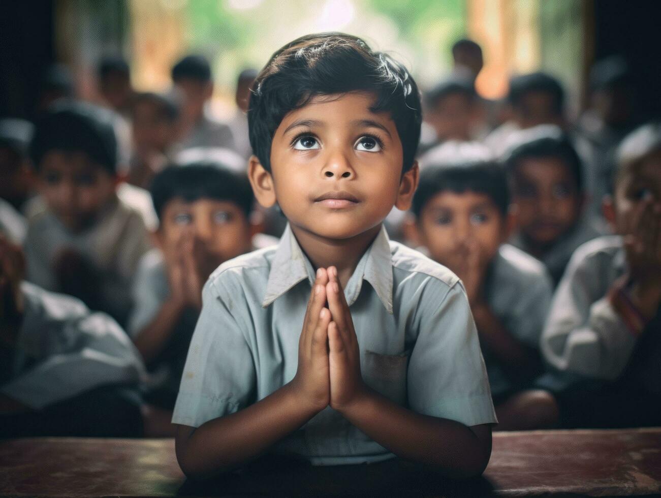 photo of emotional dynamic pose Indian kid in school AI Generative