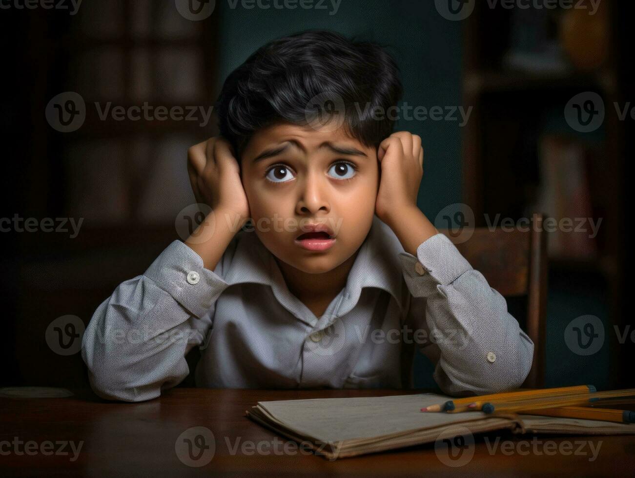 photo of emotional dynamic pose Indian kid in school AI Generative