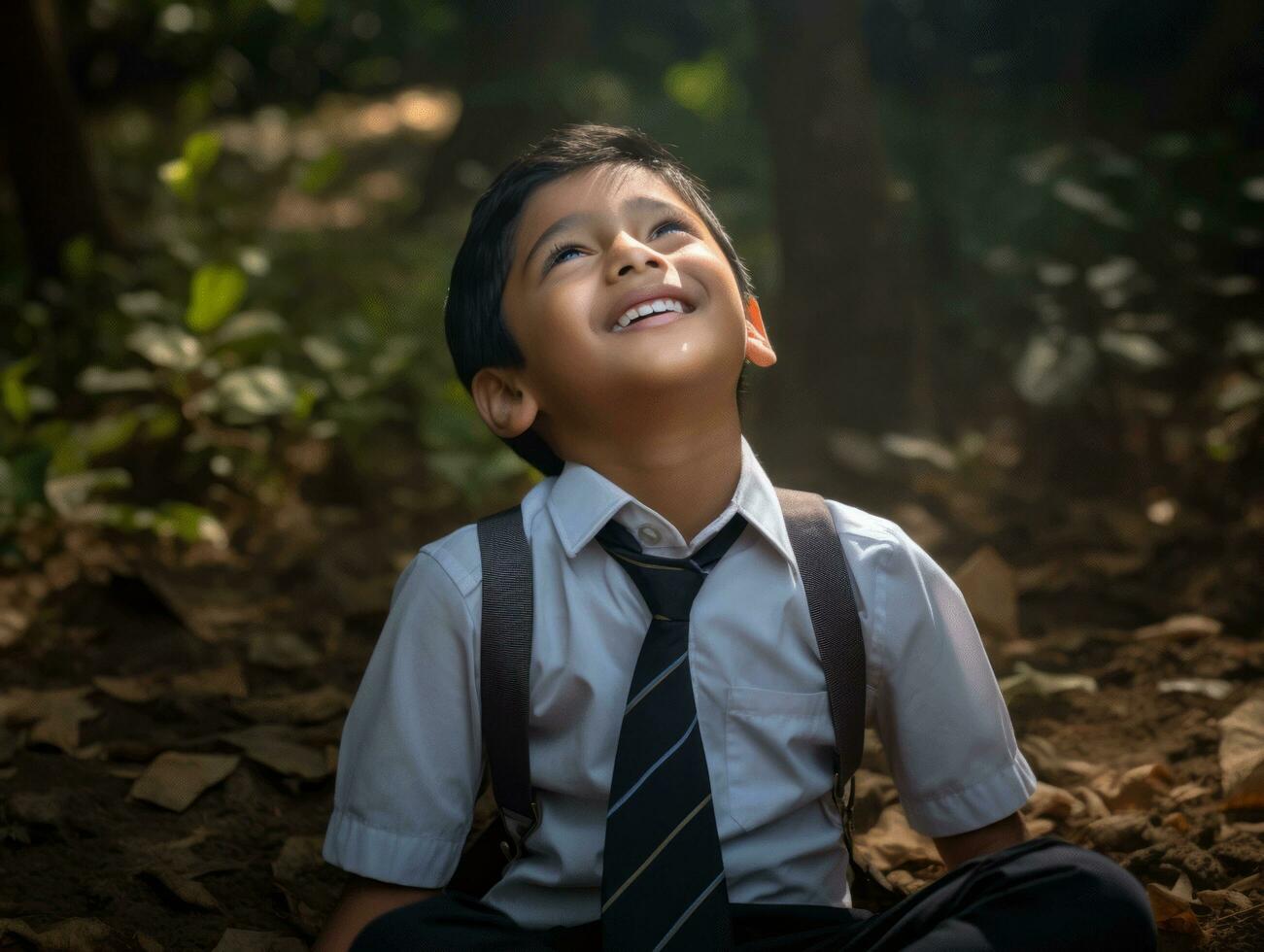 photo of emotional dynamic pose Indian kid in school AI Generative