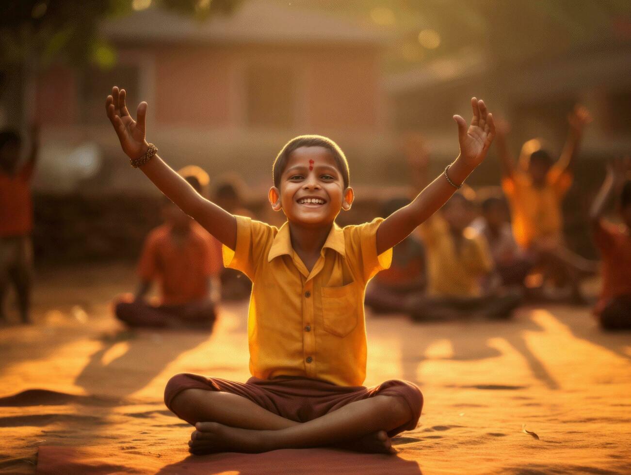 photo of emotional dynamic pose Indian kid in school AI Generative