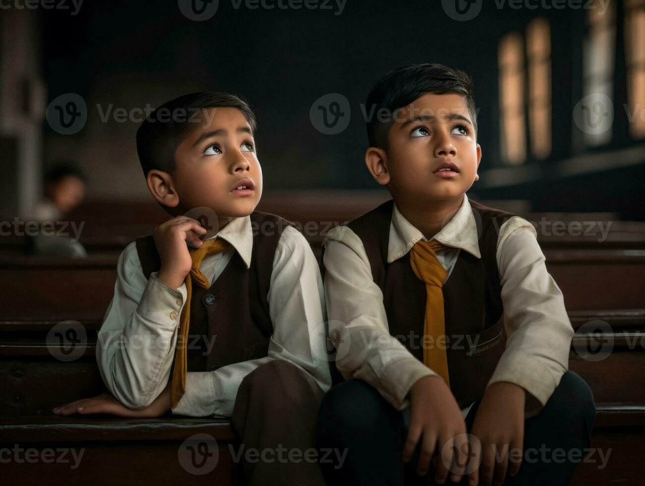 photo of emotional dynamic pose Indian kid in school AI Generative