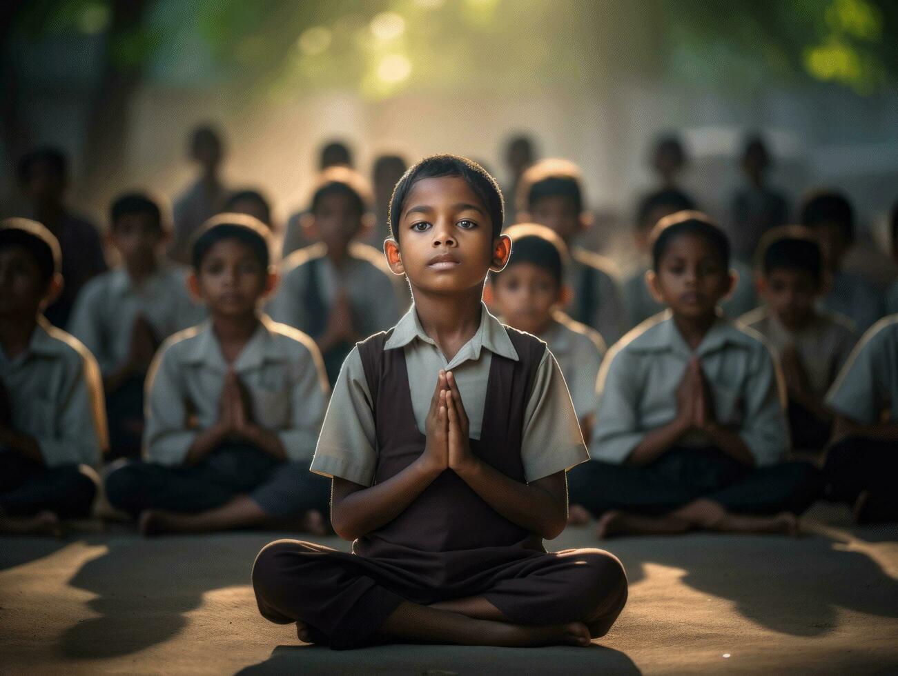 foto de emocional dinámica actitud indio niño en colegio ai generativo