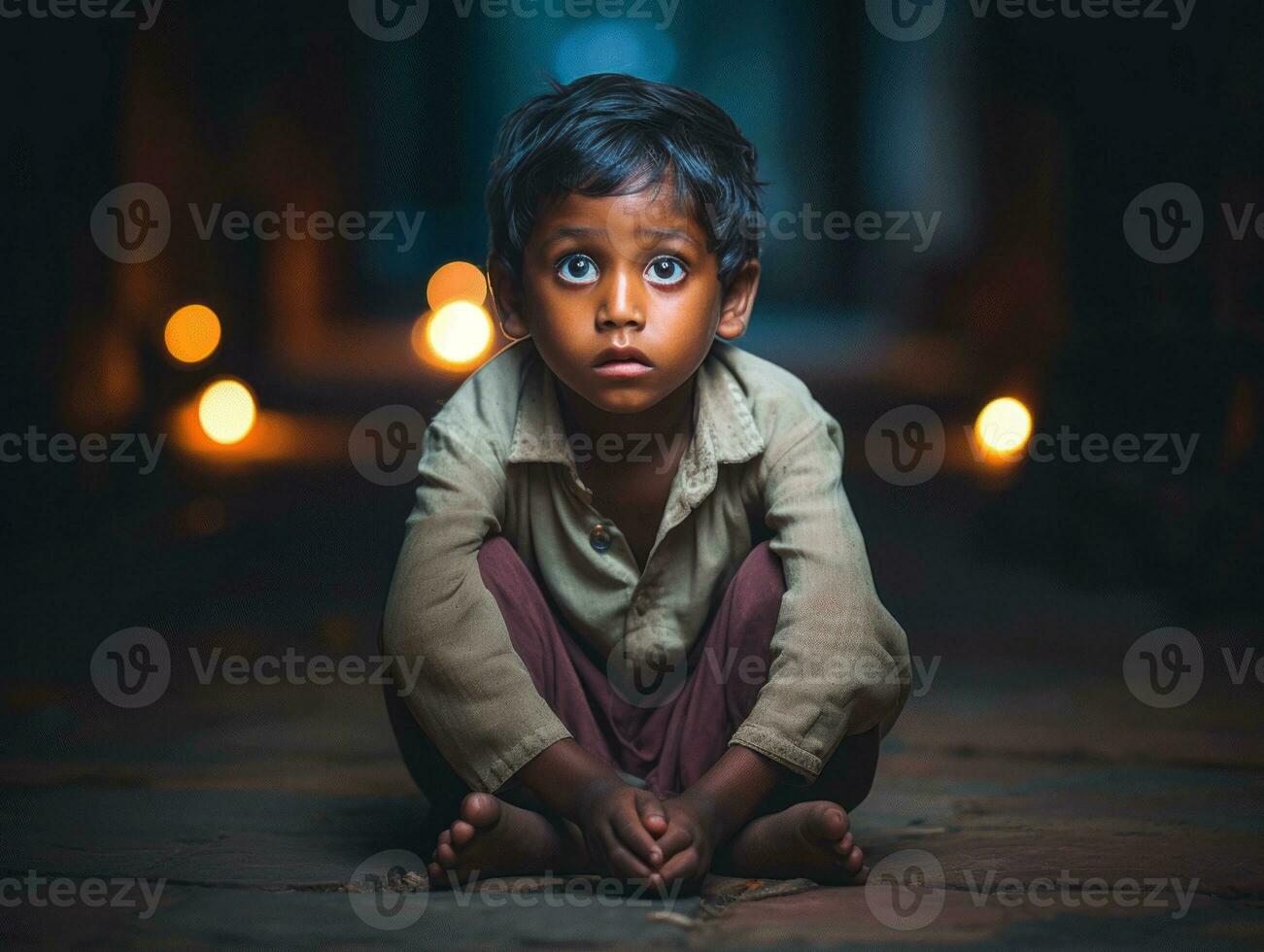 photo of emotional dynamic pose Indian kid in school AI Generative