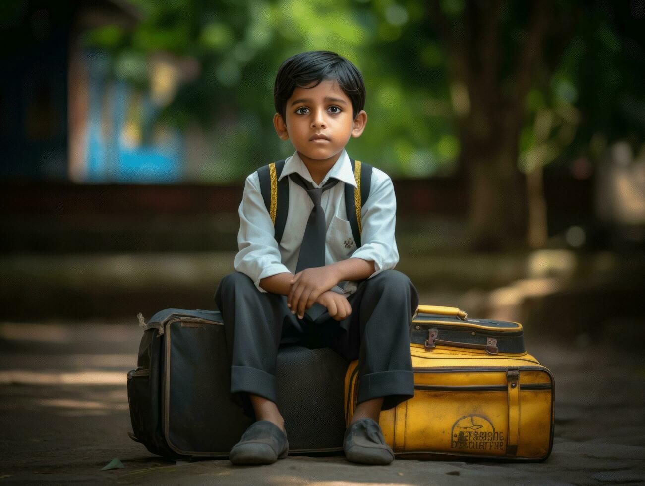 photo of emotional dynamic pose Indian kid in school AI Generative