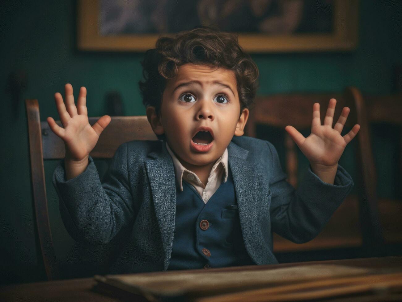 photo of emotional dynamic pose Indian kid in school AI Generative