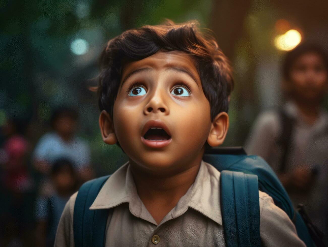 photo of emotional dynamic pose Indian kid in school AI Generative