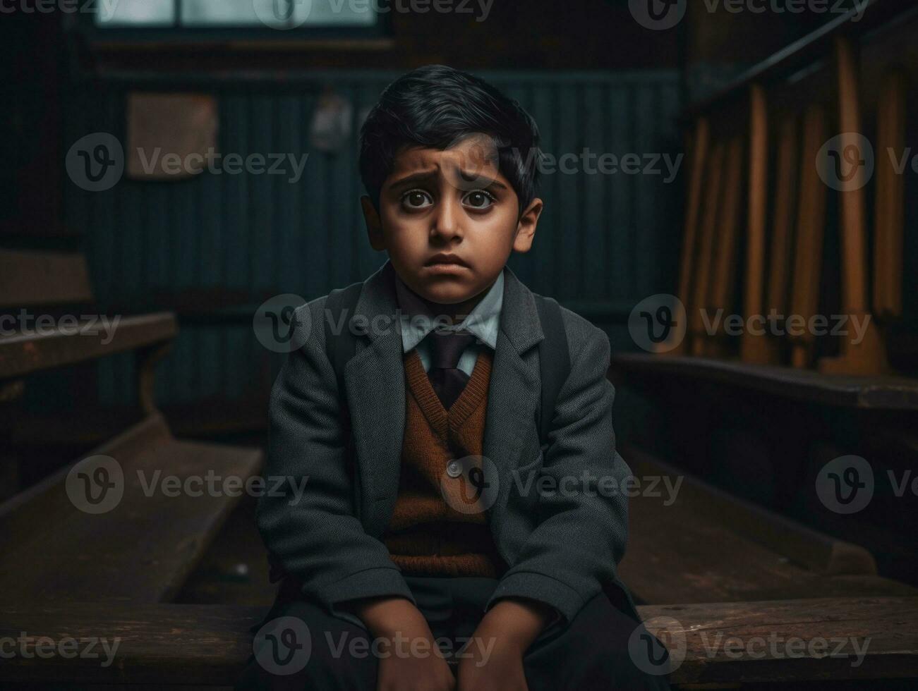 foto de emocional dinámica actitud indio niño en colegio ai generativo