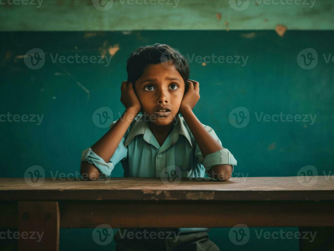 photo of emotional dynamic pose Indian kid in school AI Generative