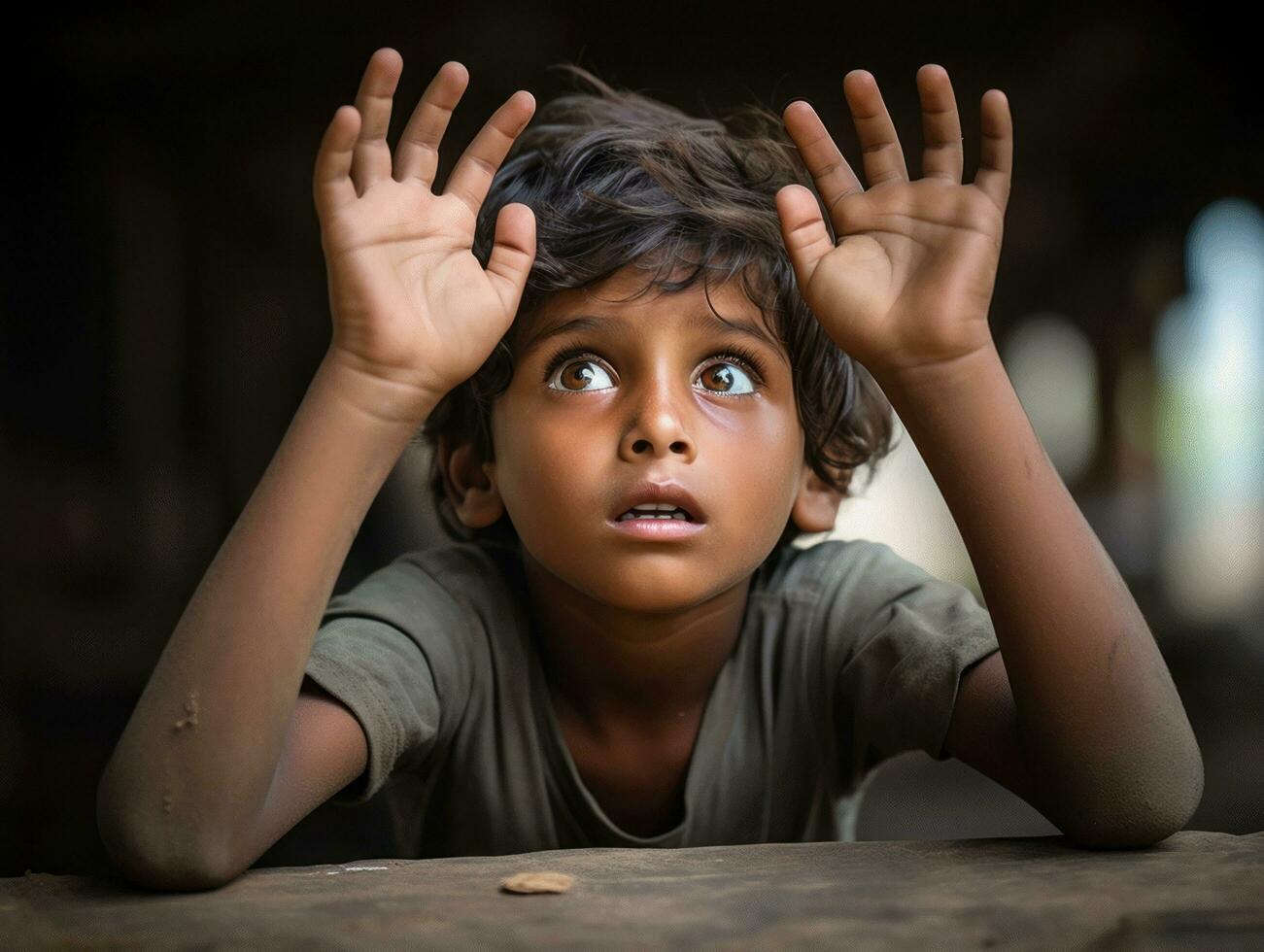 foto de emocional dinámica actitud indio niño en colegio ai generativo