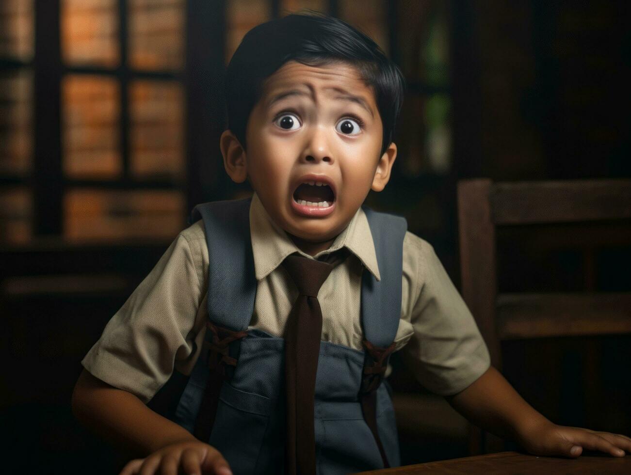 foto de emocional dinámica actitud indio niño en colegio ai generativo