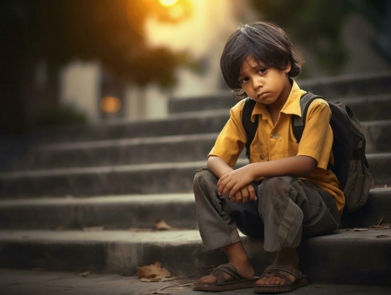 foto de emocional dinámica actitud indio niño en colegio ai generativo