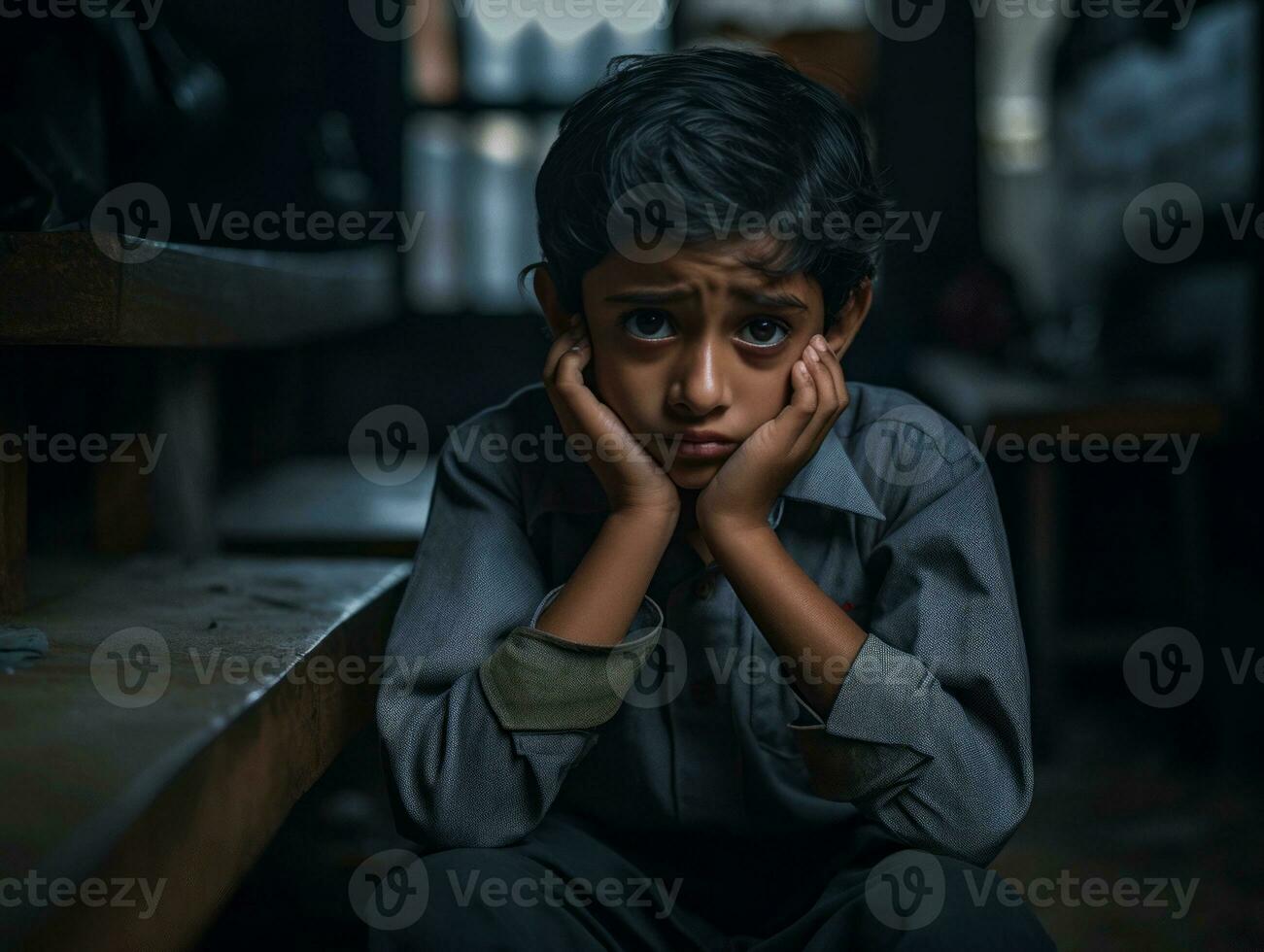 photo of emotional dynamic pose Indian kid in school AI Generative