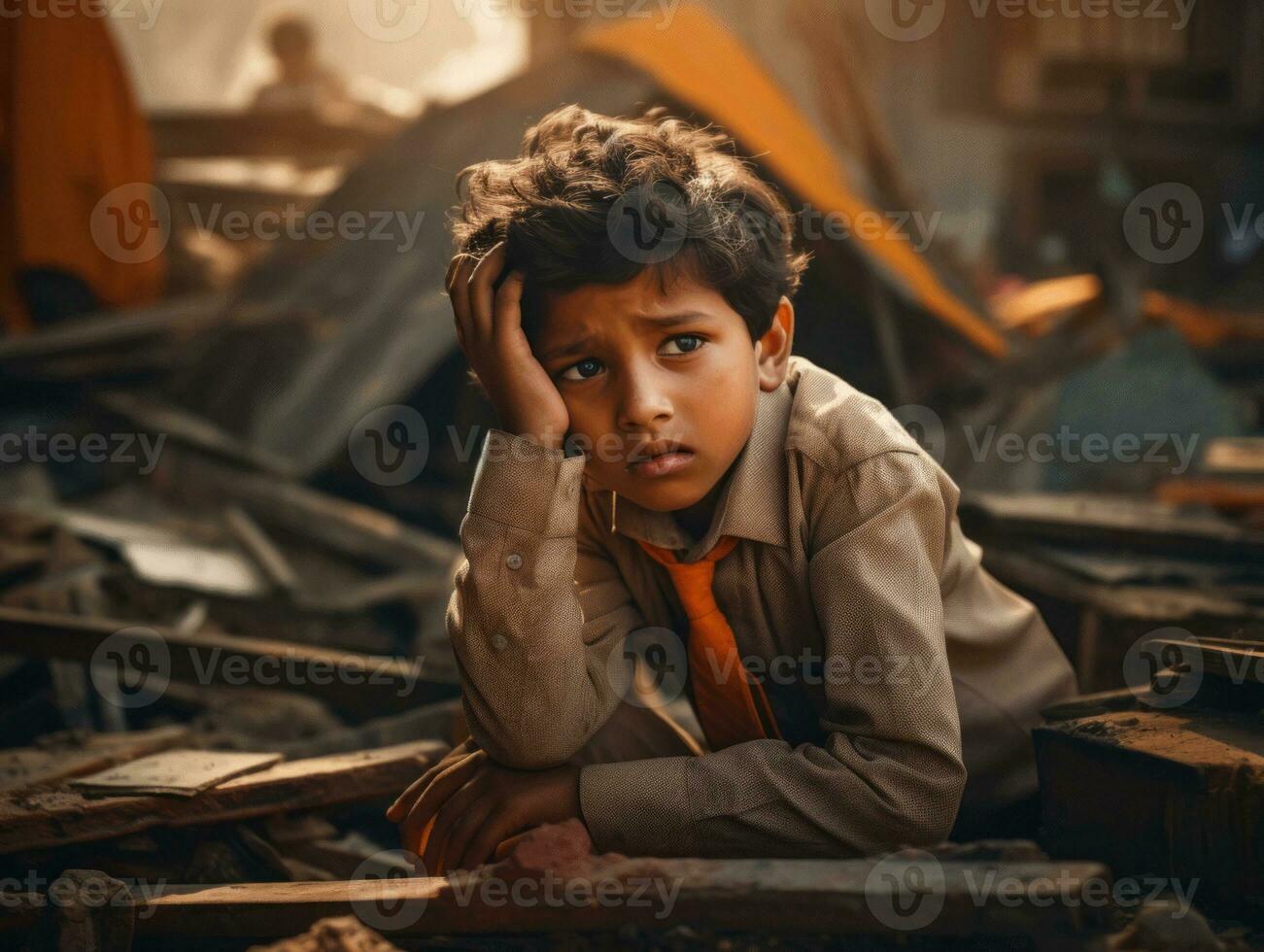 photo of emotional dynamic pose Indian kid in school AI Generative
