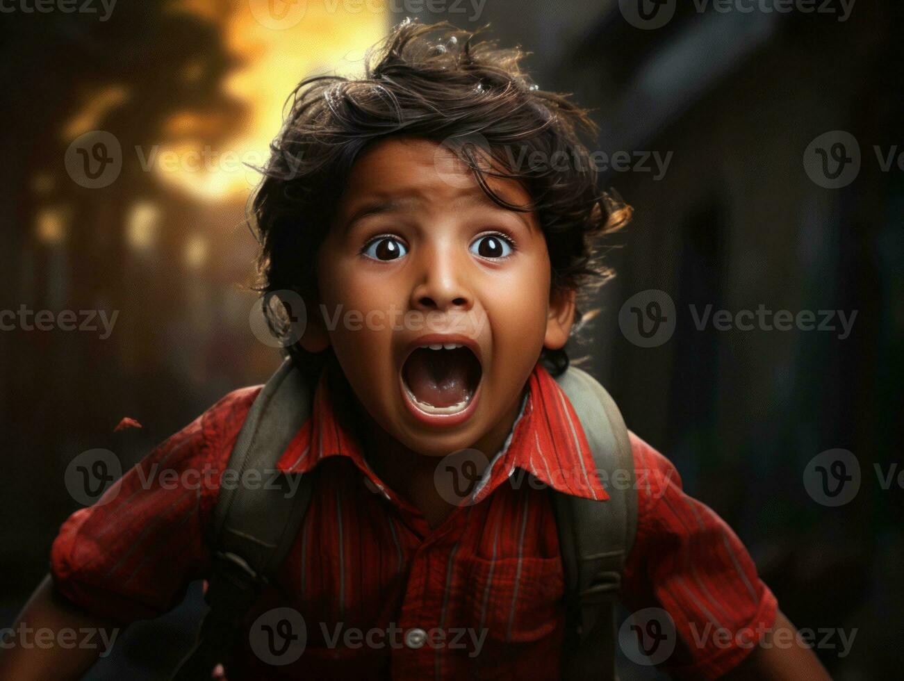 photo of emotional dynamic pose Indian kid in school AI Generative