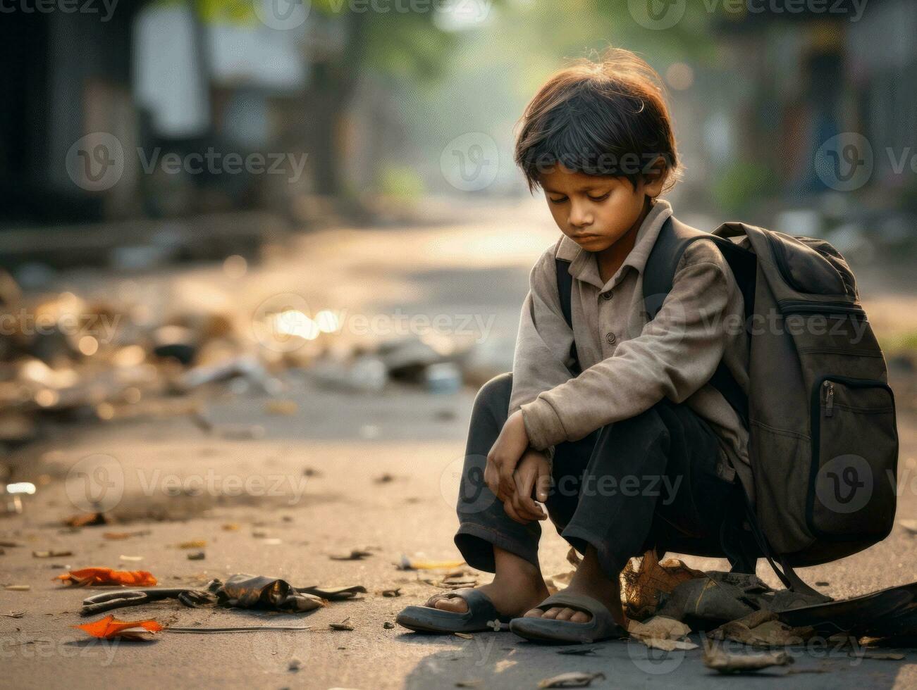 foto de emocional dinámica actitud indio niño en colegio ai generativo