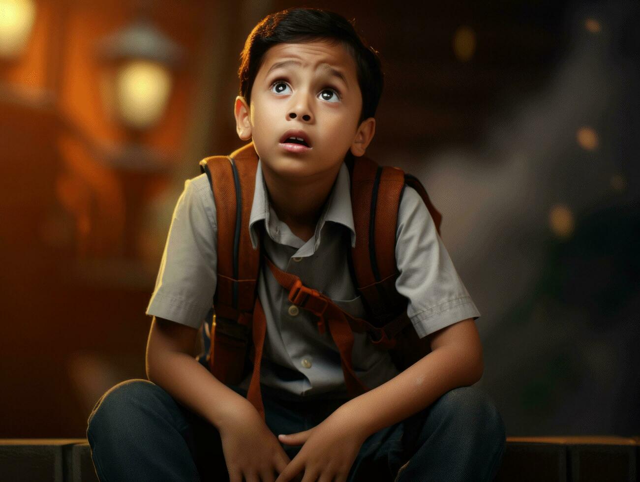 photo of emotional dynamic pose Indian kid in school AI Generative