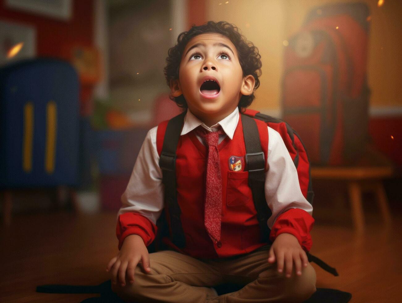 photo of emotional dynamic pose Indian kid in school AI Generative