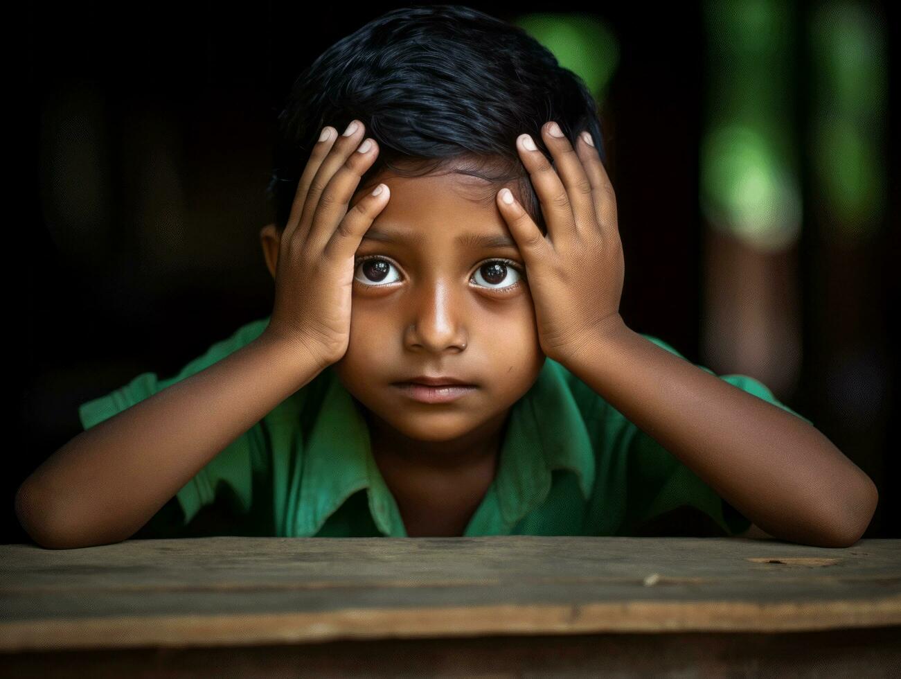 photo of emotional dynamic pose Indian kid in school AI Generative