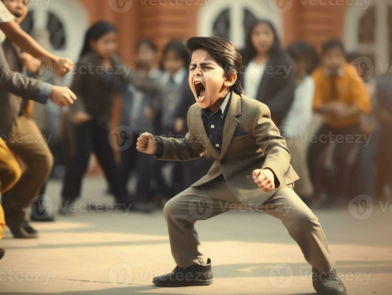 photo of emotional dynamic pose Indian kid in school AI Generative
