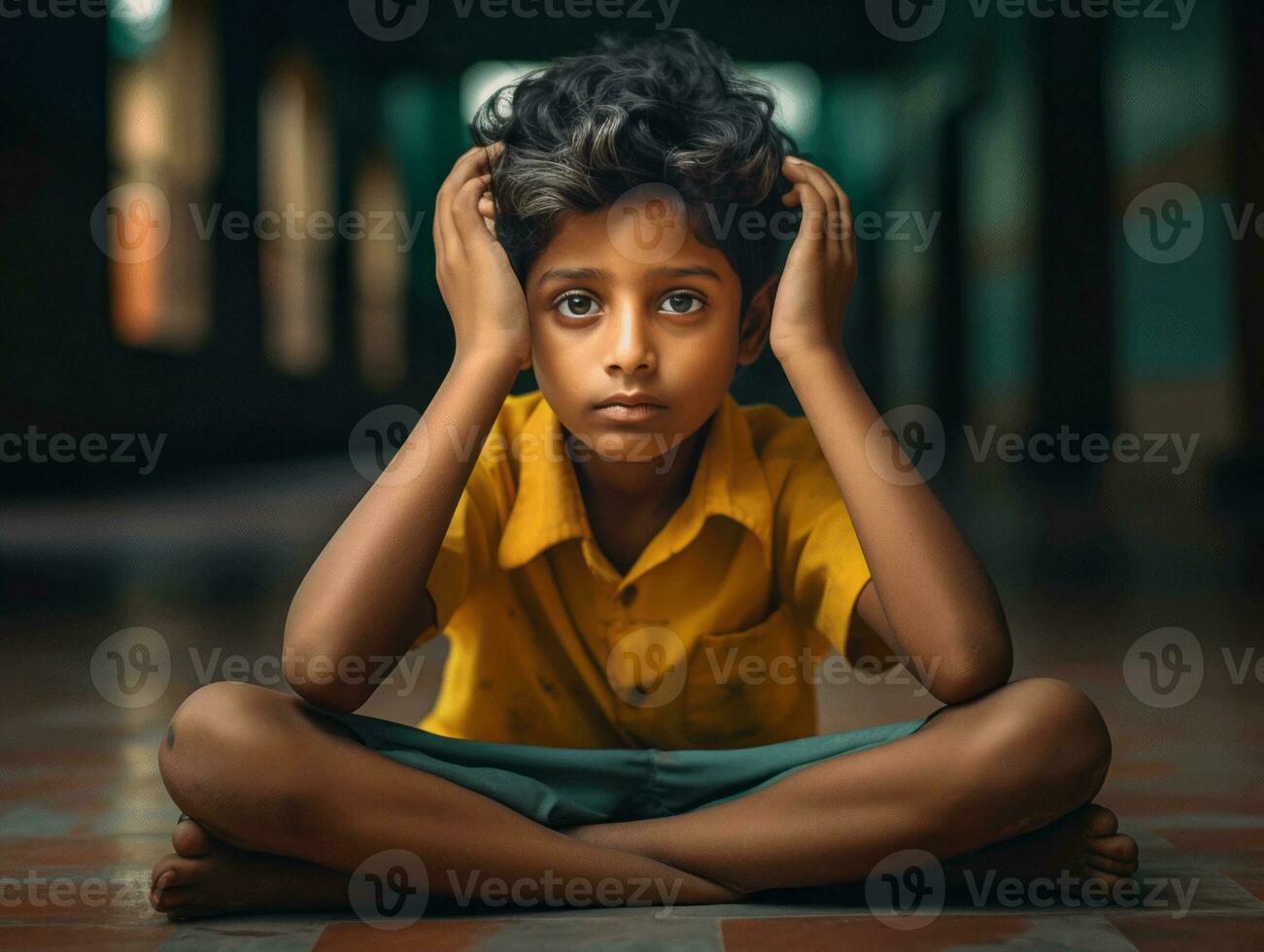 photo of emotional dynamic pose Indian kid in school AI Generative