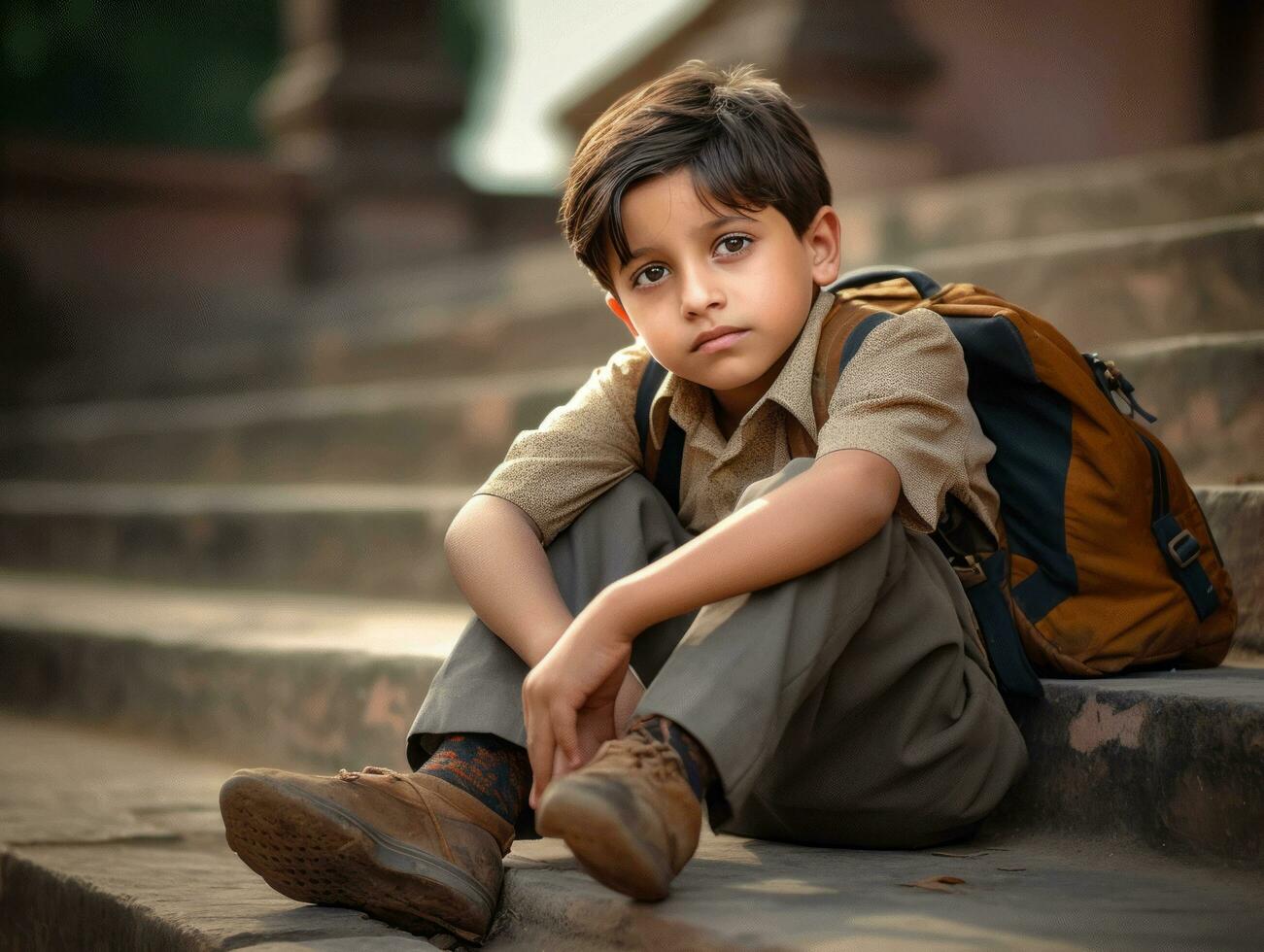 photo of emotional dynamic pose Indian kid in school AI Generative