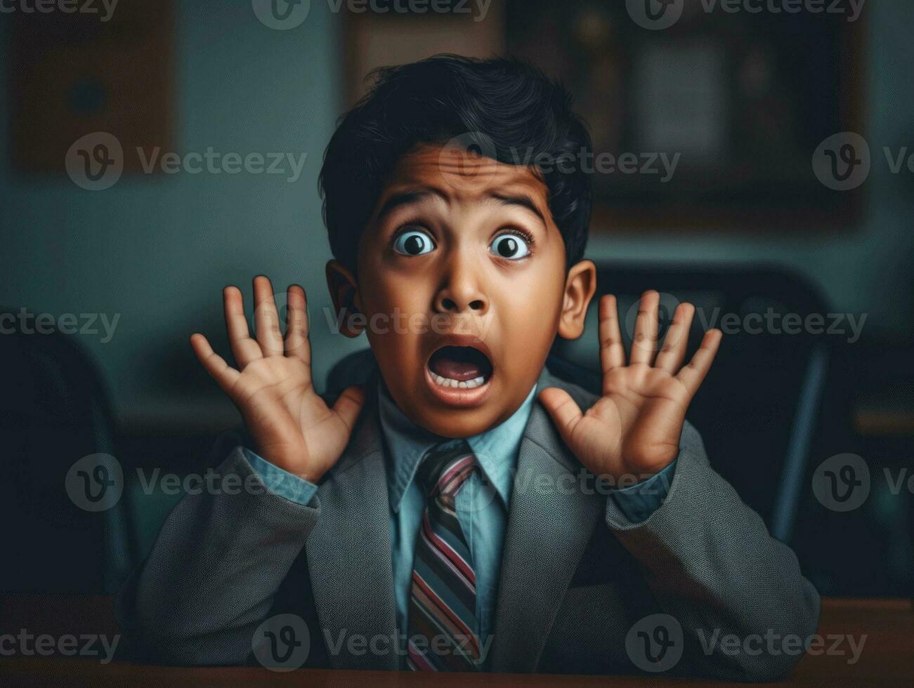 photo of emotional dynamic pose Indian kid in school AI Generative