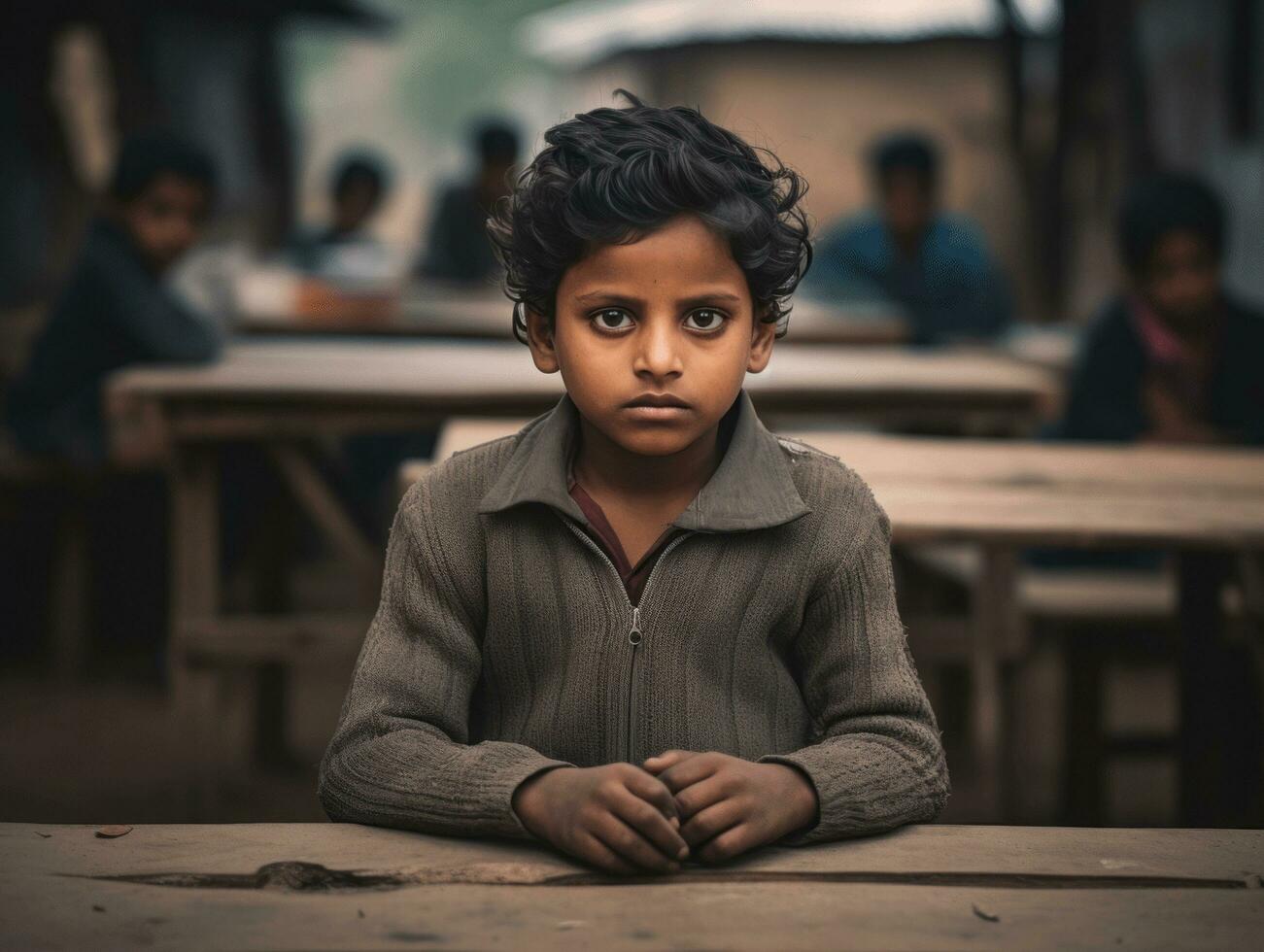 photo of emotional dynamic pose Indian kid in school AI Generative