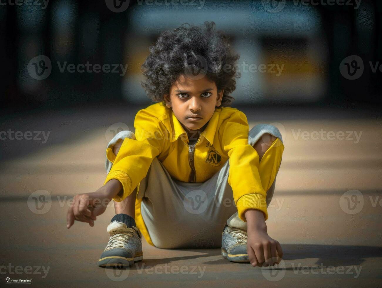 photo of emotional dynamic pose Indian kid in school AI Generative