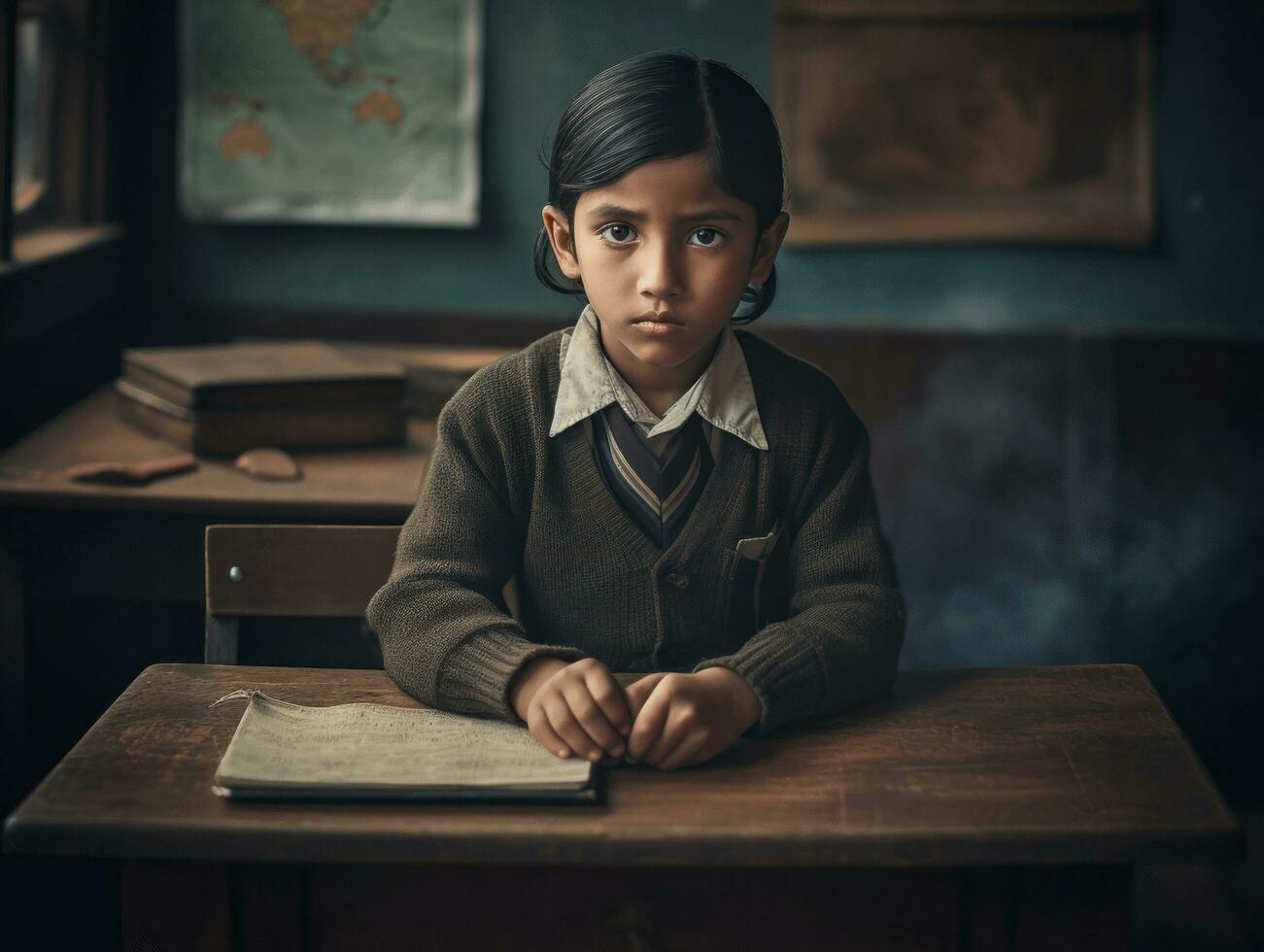 photo of emotional dynamic pose Indian kid in school AI Generative