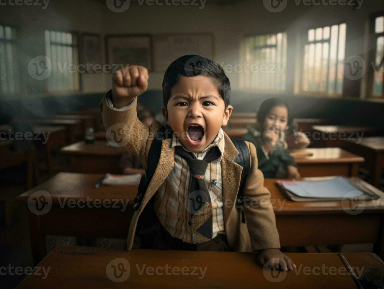 photo of emotional dynamic pose Indian kid in school AI Generative