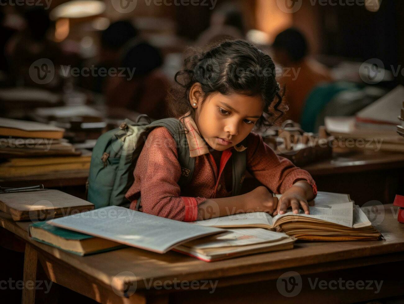 foto de emocional dinámica actitud indio niño en colegio ai generativo