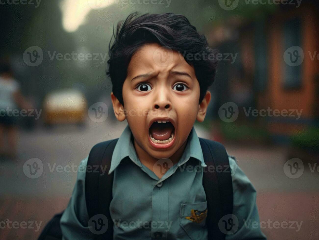 foto de emocional dinámica actitud indio niño en colegio ai generativo