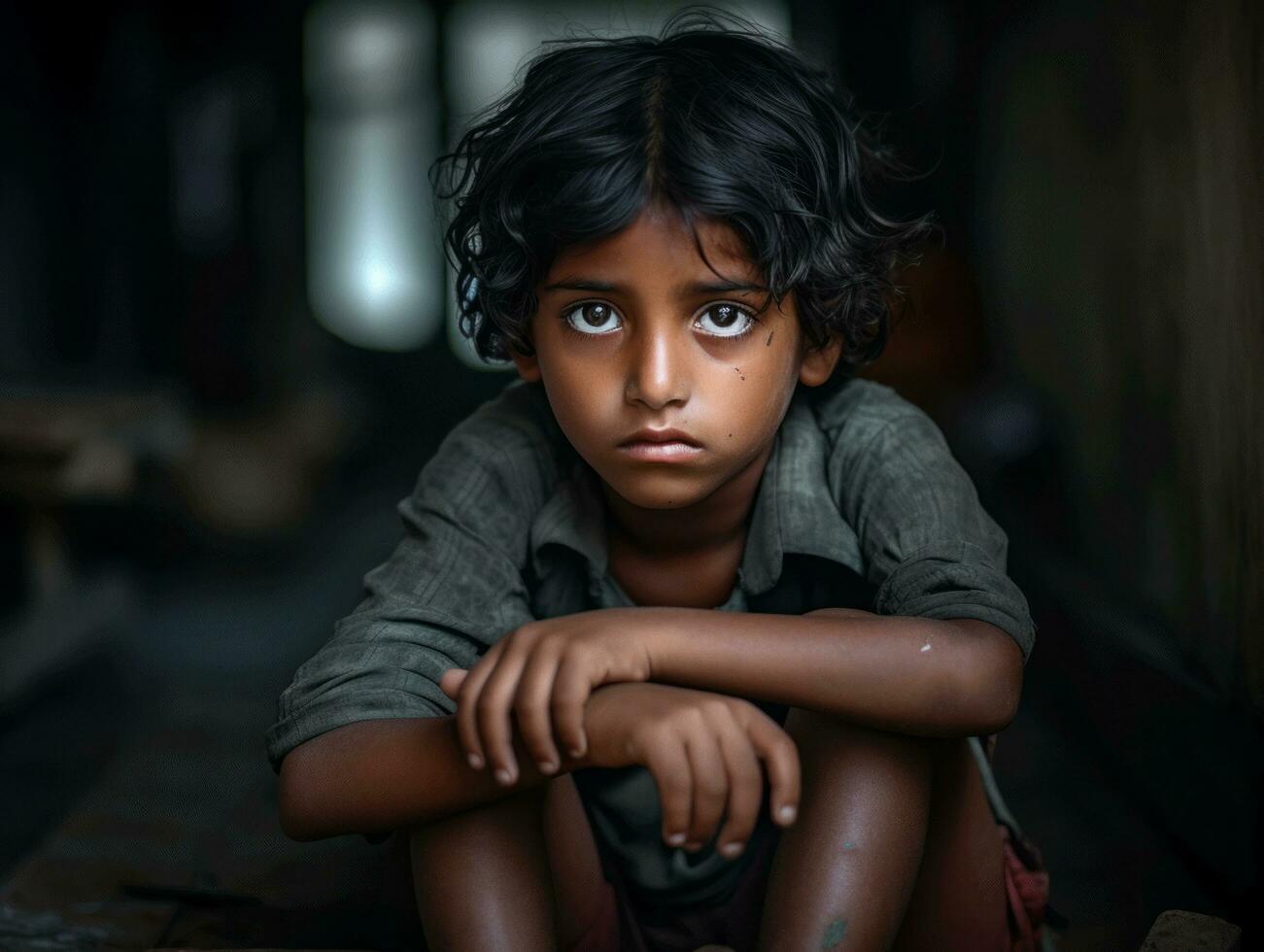 photo of emotional dynamic pose Indian kid in school AI Generative