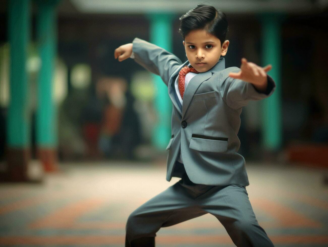 photo of emotional dynamic pose Indian kid in school AI Generative