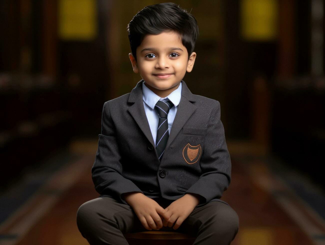 photo of emotional dynamic pose Indian kid in school AI Generative