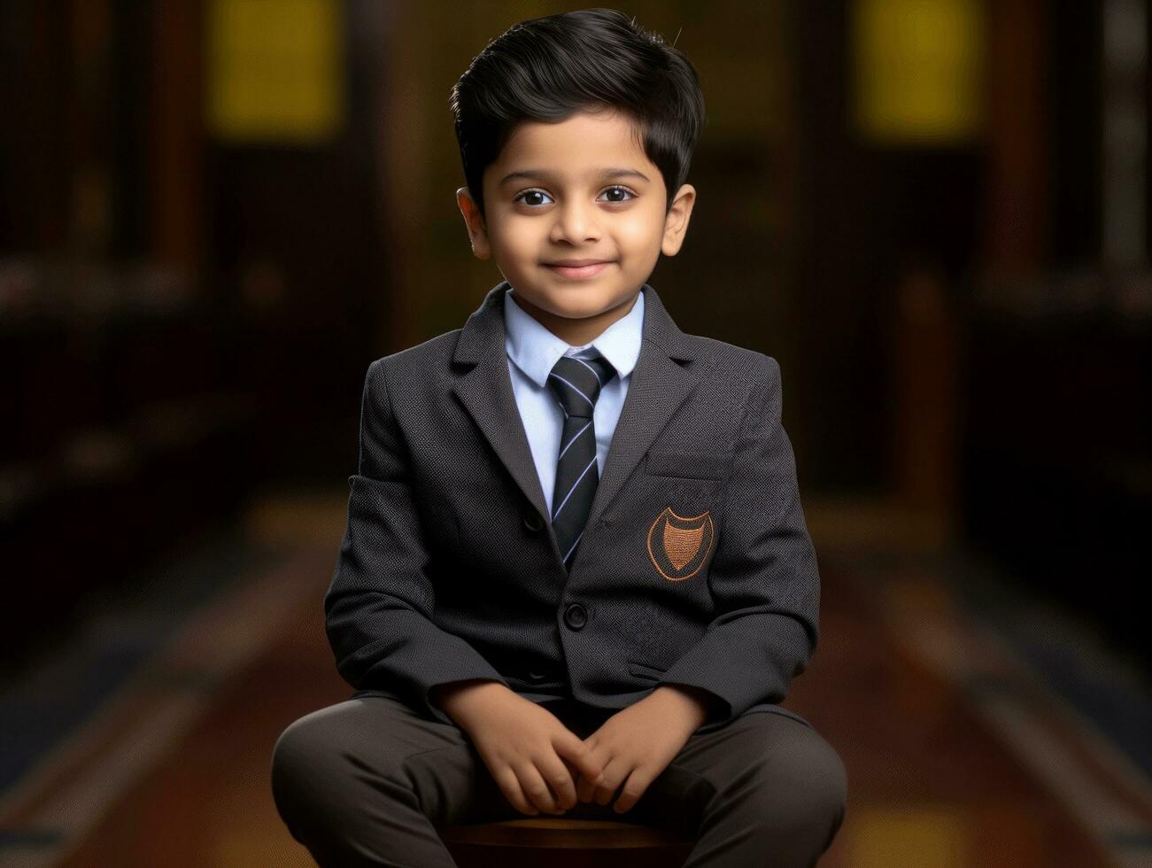 photo of emotional dynamic pose Indian kid in school AI Generative