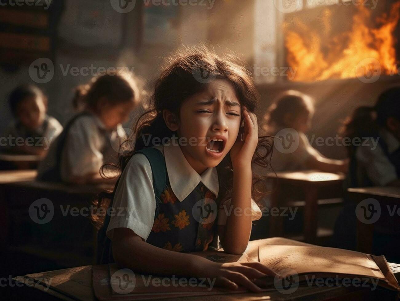 photo of emotional dynamic pose Indian kid in school AI Generative