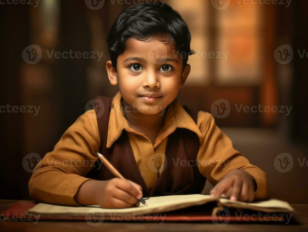 photo of emotional dynamic pose Indian kid in school AI Generative