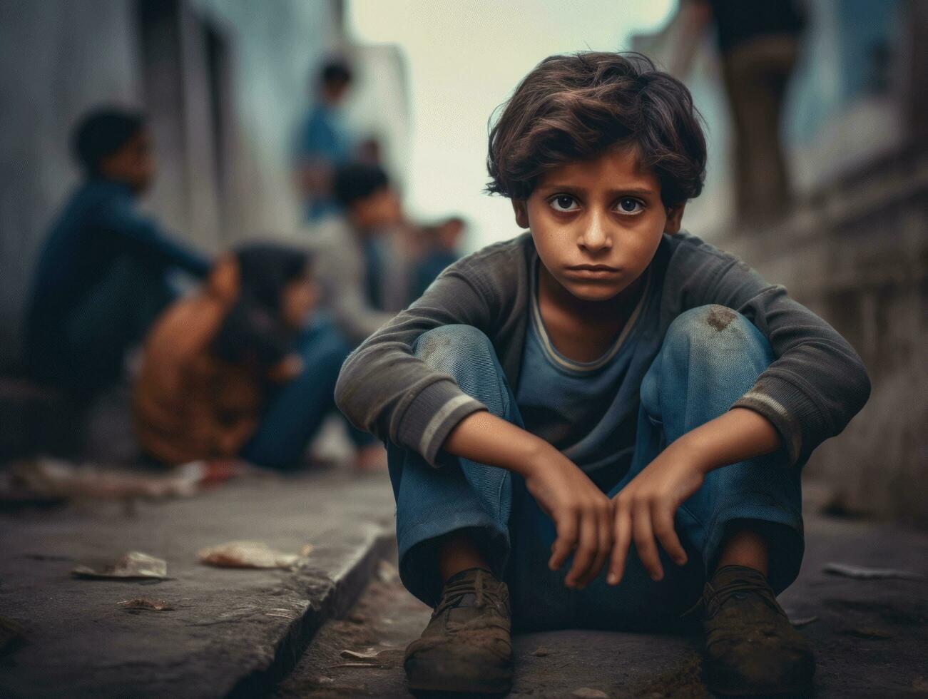 photo of emotional dynamic pose Indian kid in school AI Generative